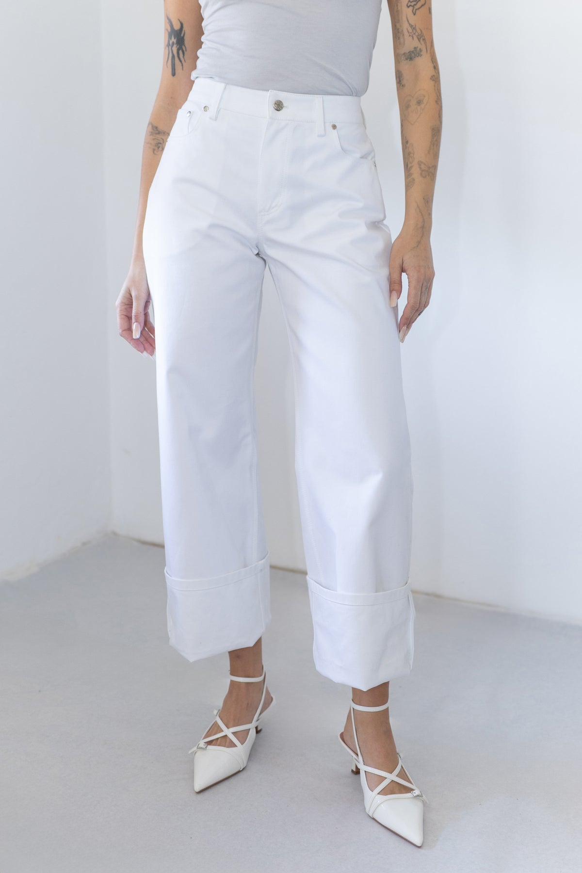 EMBROIDERY WIDE LEG PANTS W