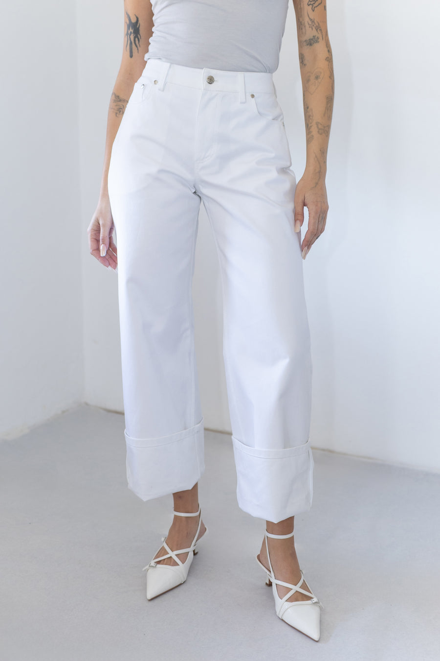 EMBROIDERY WIDE LEG PANTS W